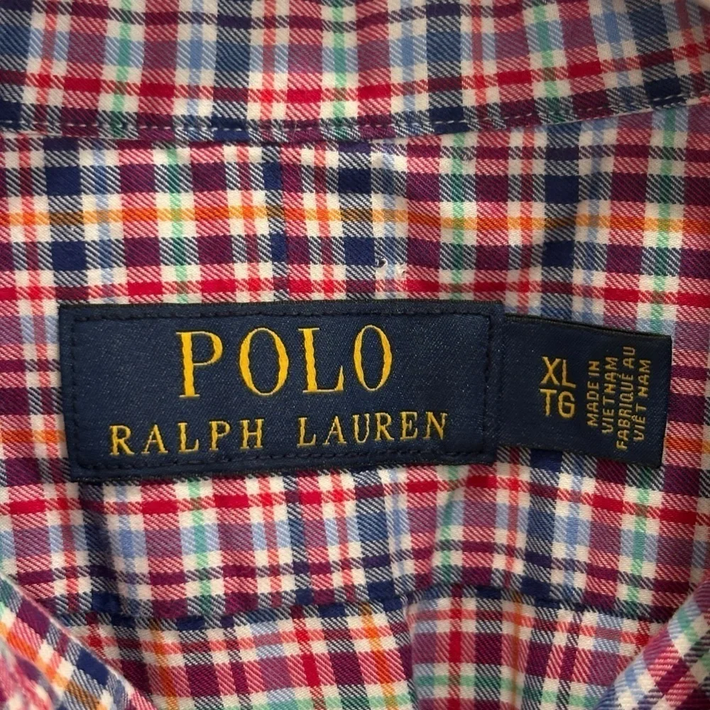 Polo Ralph Lauren Mens Button Down Red Plaid Shirt 100% Cotton Size XL TG